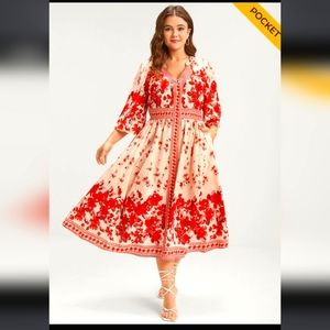 Bloomchic Plus Size 22/3X red white floral dress with pockets NEW